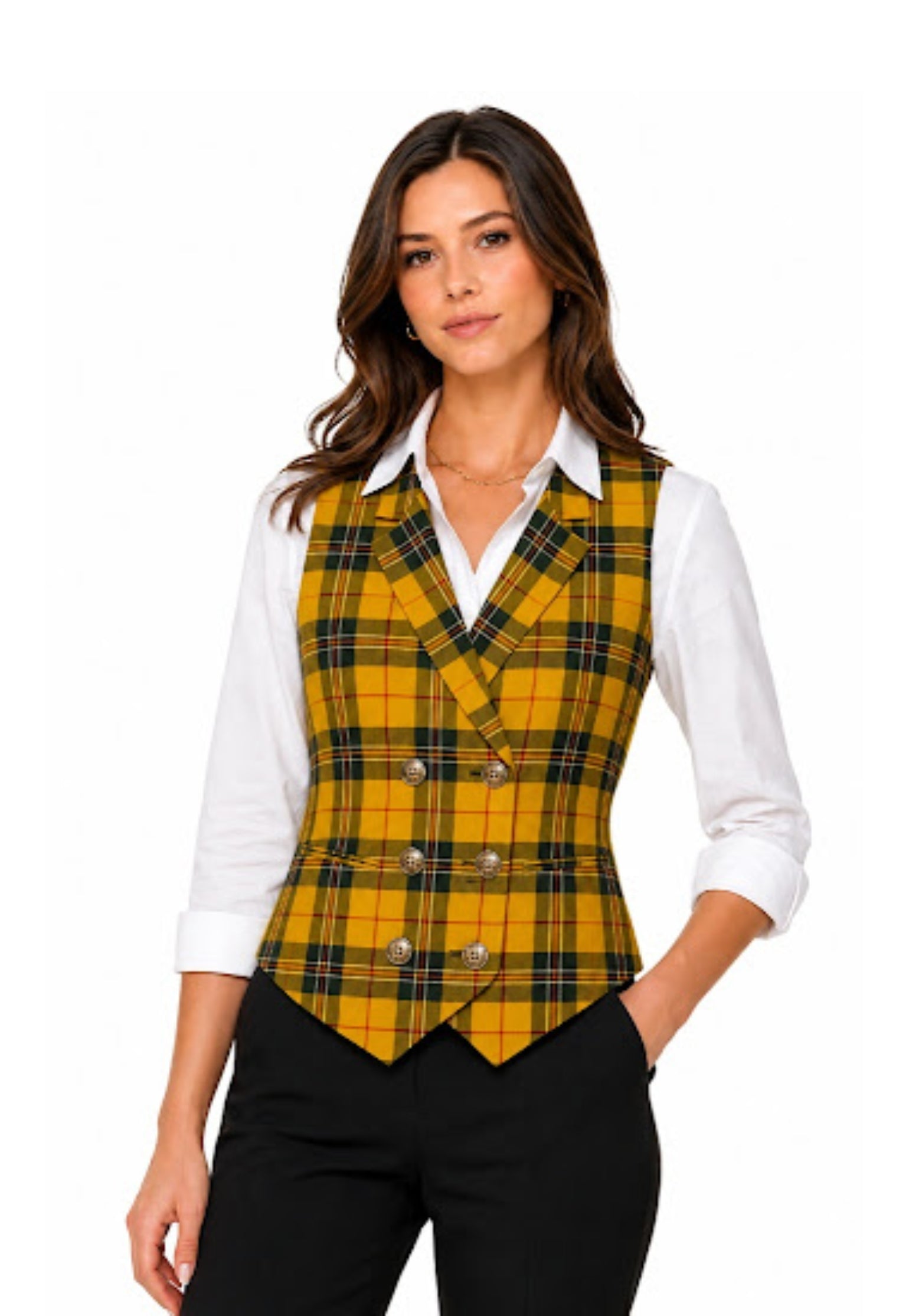 Women's Double Breasted Tartan Vest