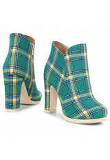 Women’s Tartan Heel Boots With Zip