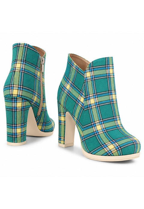 Women’s Tartan Heel Boots With Zip