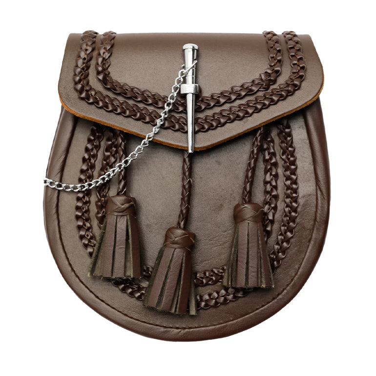 Brown Leather Braided Pin Lock Sporran full