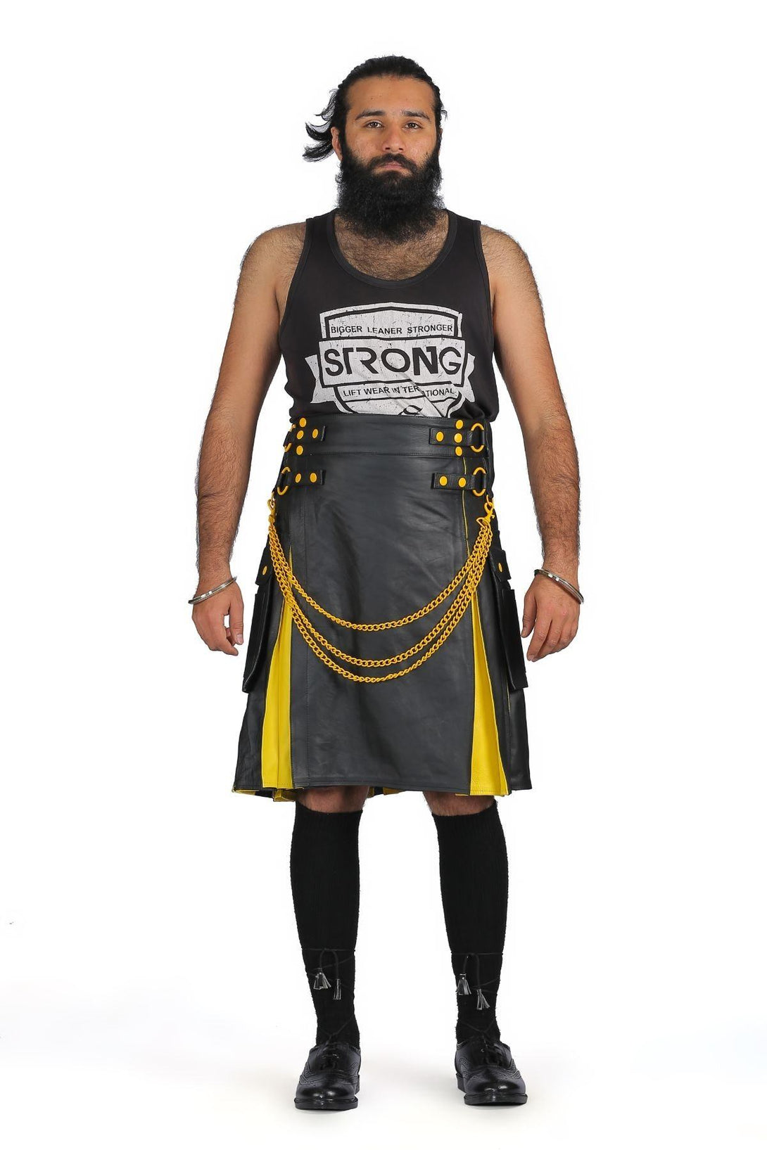 Black & Yellow Exotic Hybrid Leather Kilt