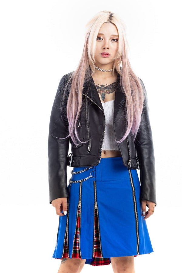 Punk-Inspired Hybrid Kilt with Chain and Zipper Details - Front View
