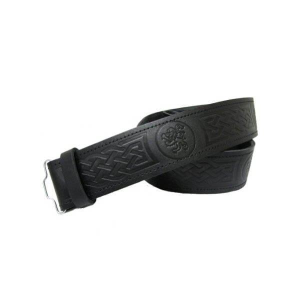 Black Leather Lion Rampant Embossed Leather Kilt Belt