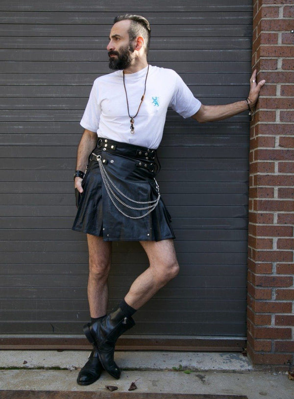 Vintage Party Leather Kilt For Sexy Men