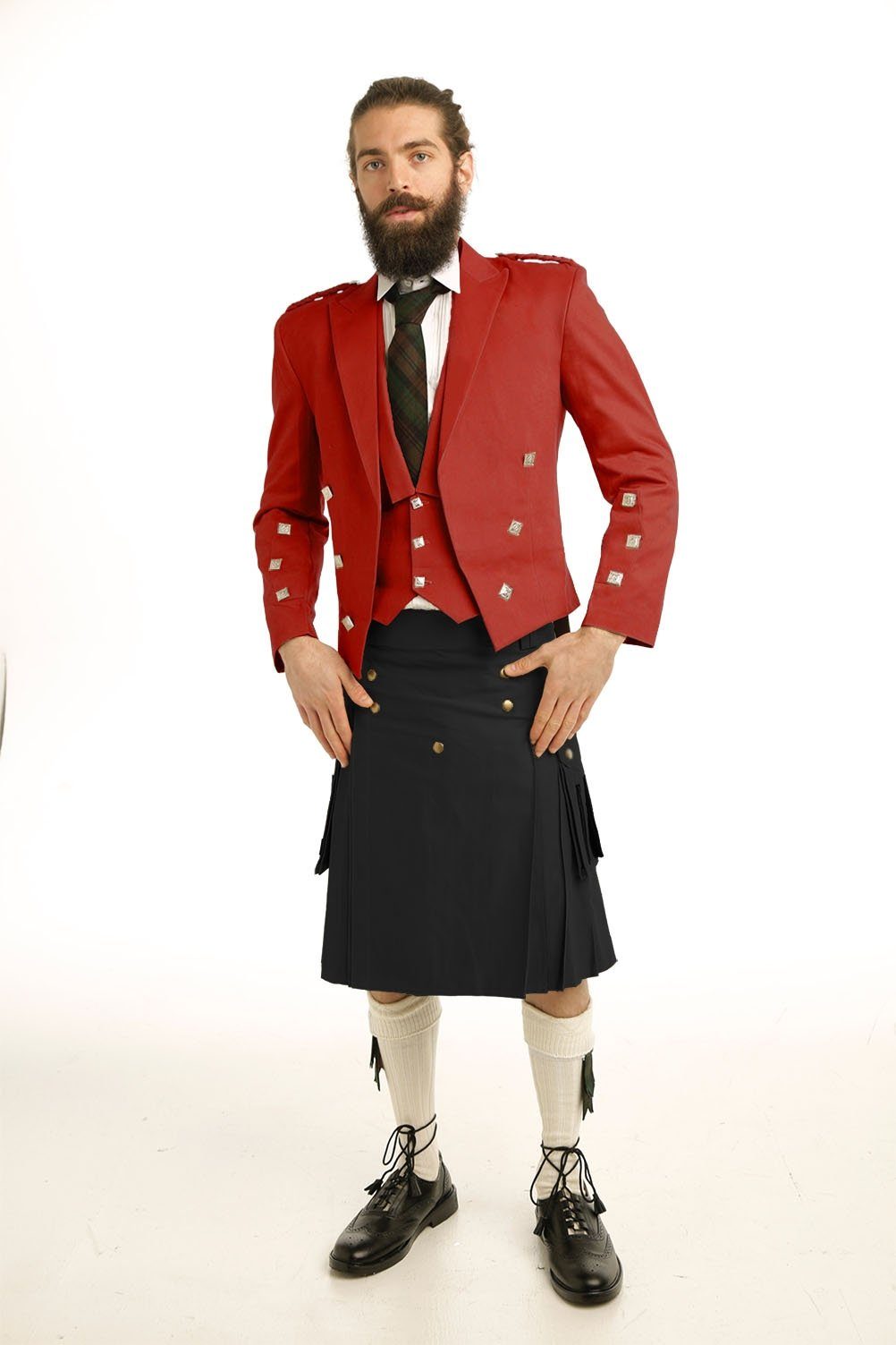 Red Casual Prince Charlie Kilts Outfit