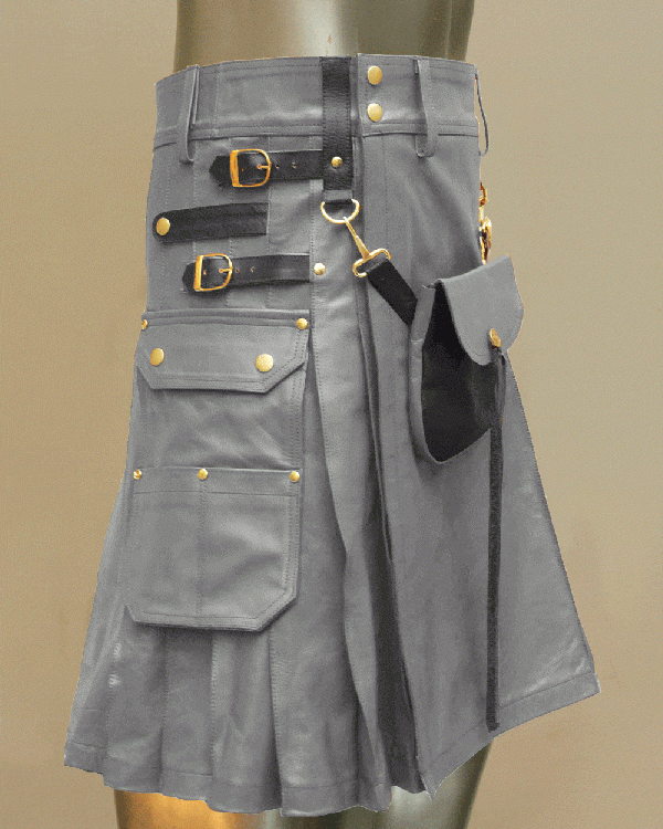 Celtic Leather Kilt With Leather Sporran In Grey