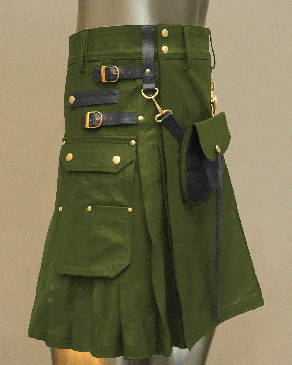 Celtic Leather Kilt With Leather Sporran In Green