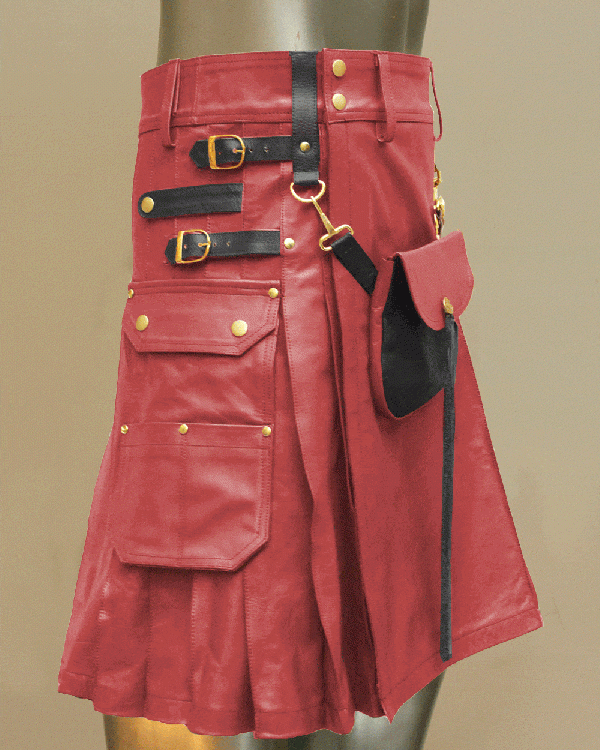 Celtic Leather Kilt In Red