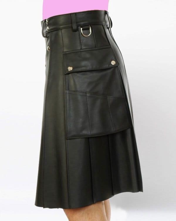 Deluxe Leather Kilt With Stylish Pockets Side