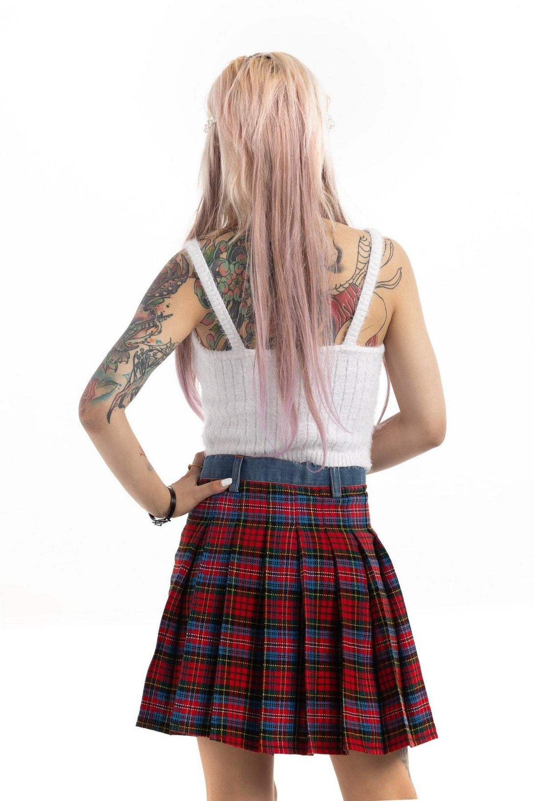 DENIM KILT WITH TARTAN Kilts For Women