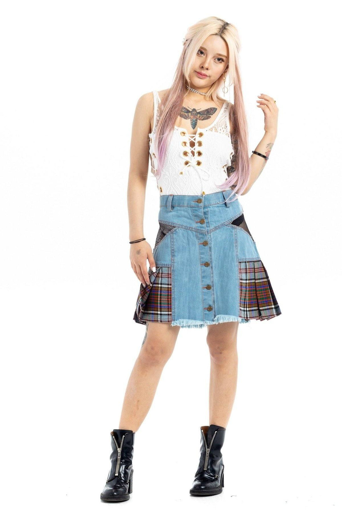 DENIM TARTAN HYBRID KILT