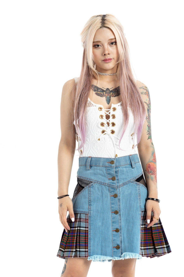 Denim Tartan Skirt - Summer Style