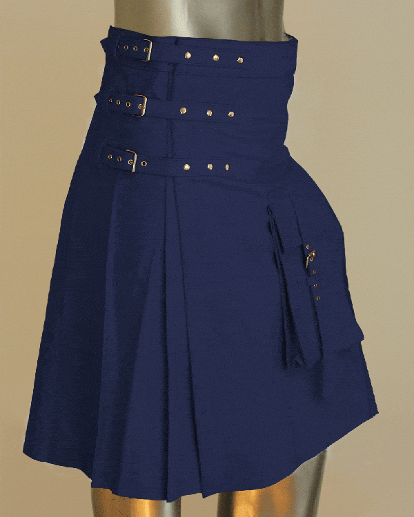 Fancy Fluttering Leather Kilt In Blue