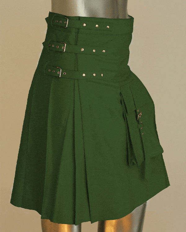 Fancy Fluttering Leather Kilt In Green