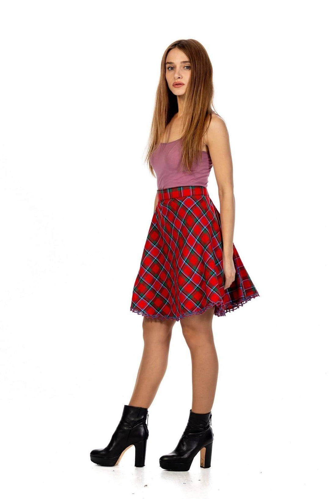 Plaid A-Line Midi Skirt-left