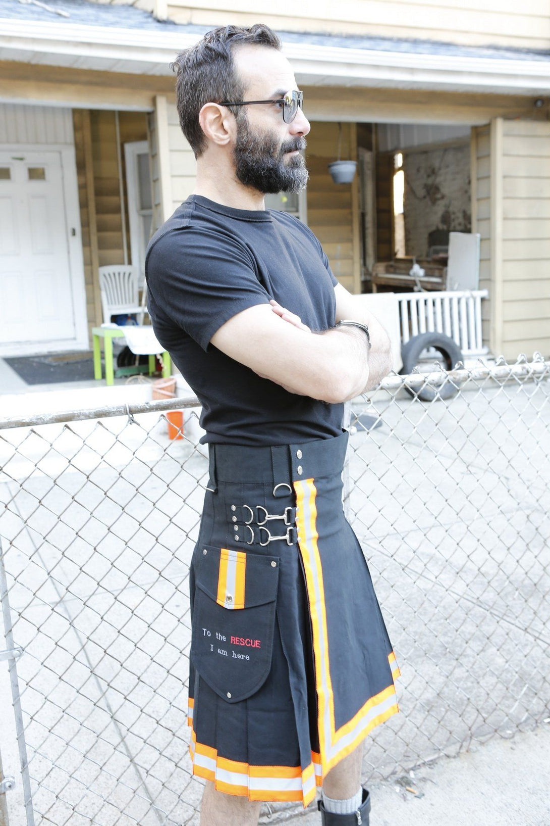 FireFighter High Visibility Kilt In Black - Right Side View