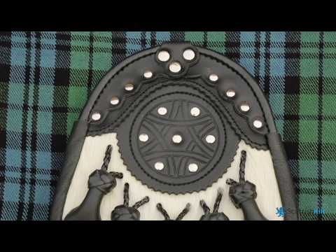 Studded Targe Leather Sporran With White Rabbit Fur