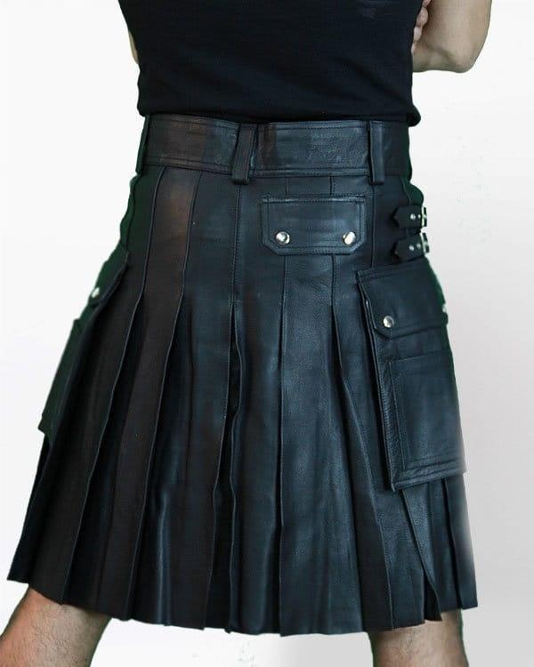 Leather Kilt With Twin Cargo Pockets Back