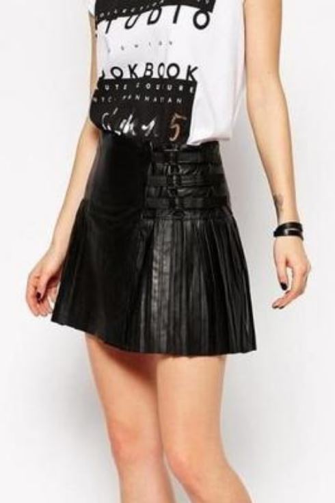 Mini Leather Skirt With Multi Side Straps