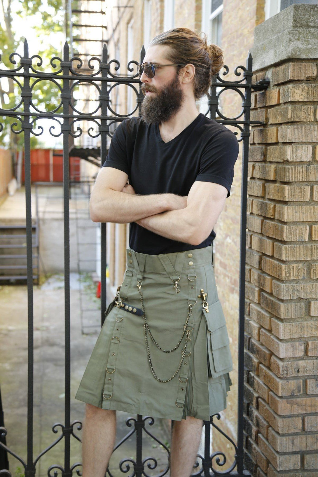 Modern Gothic Kilt with Silver Chains - Front Side View