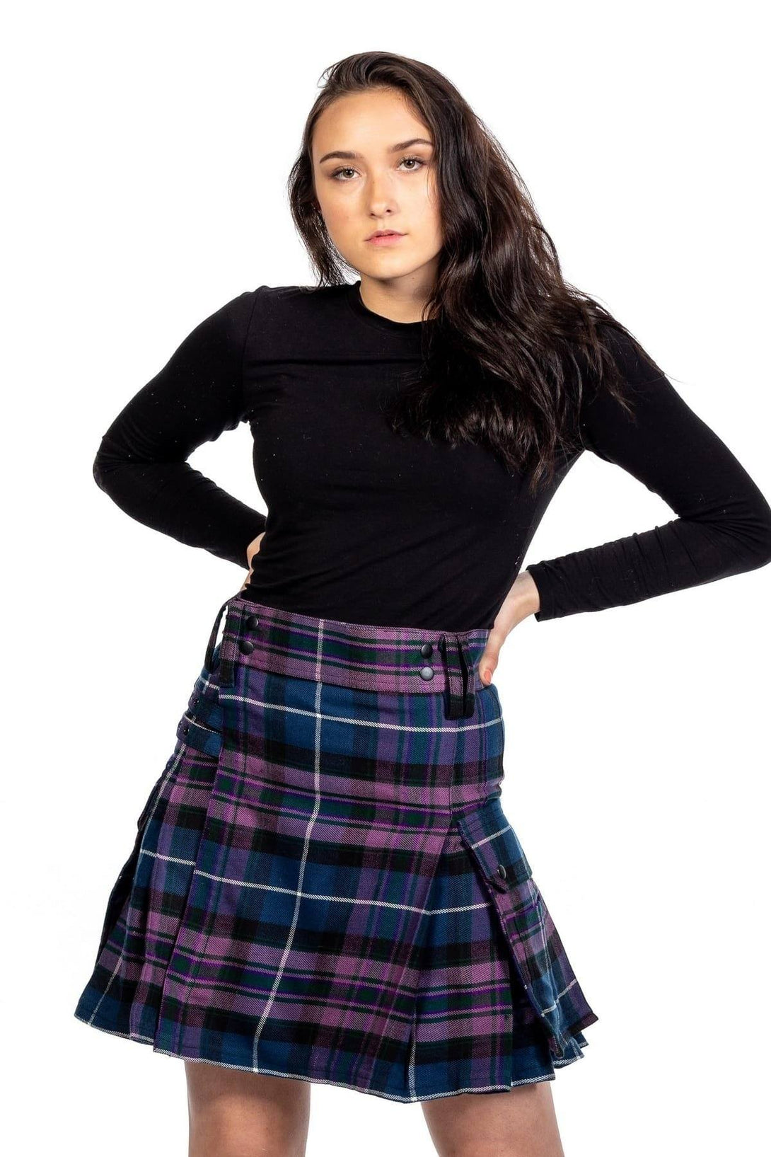 Pleated Plaid Utility Mini Skirt