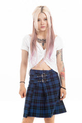 Buchanan Dual-Buckle Plaid Mini Skirt