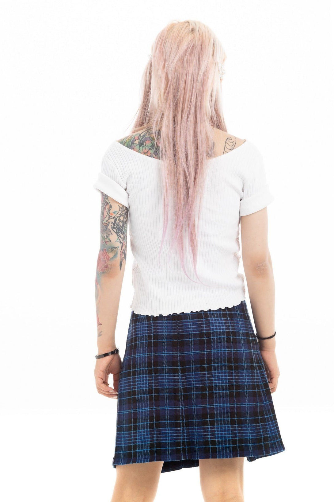 Dual-Buckle Plaid Skirt-back