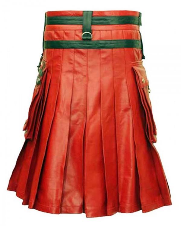 Red & Black Leather Fashion Kilt Back