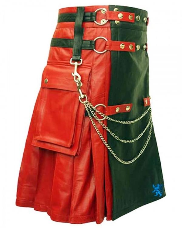 Red & Black Leather Fashion Kilt Side