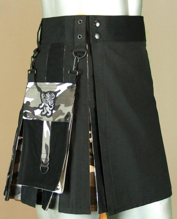 Tactical Hybrid Kilt - Camo Box Pleated In Black