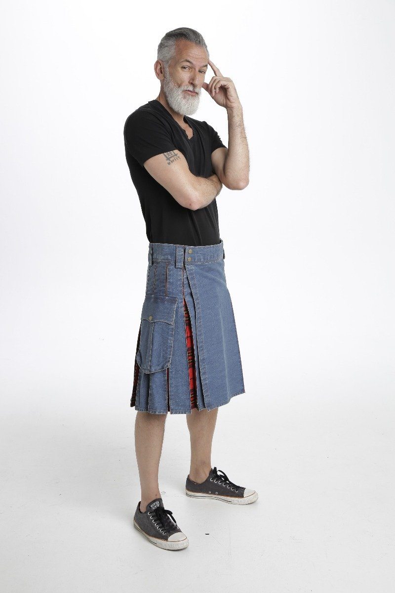 Washed Denim Tartan hybrid Kilt - Right Side View