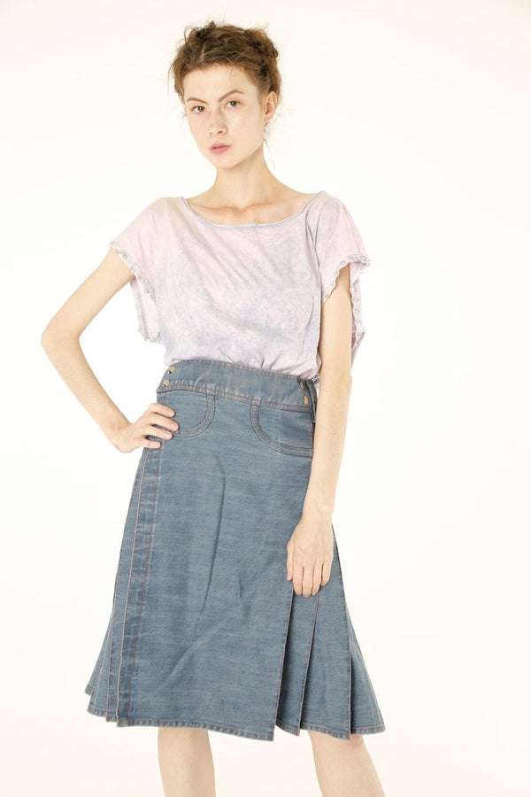 Denim Pleated Midi/Maxi Skirt